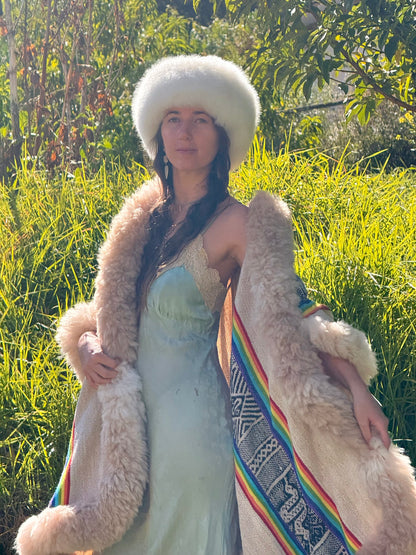 Cream & Rainbow Handwoven Alpaca Cape